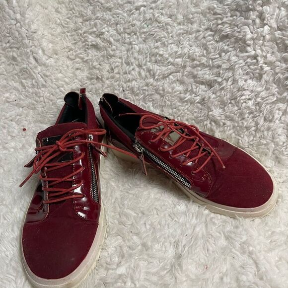 Giuseppe Zanotti Burgundy red Sneakers Low Top Double Zipper Size EU 41 US8 - Picture 2 of 12